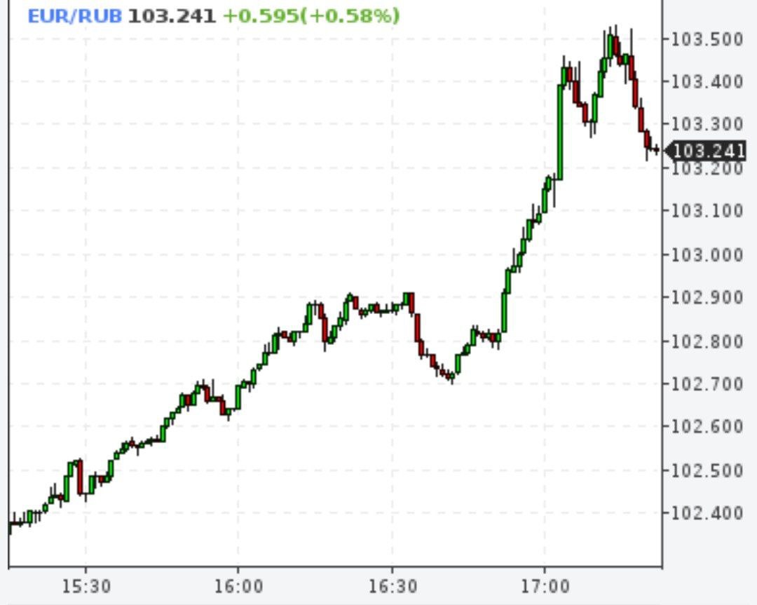 Евро поднялся до 103,5 рублей