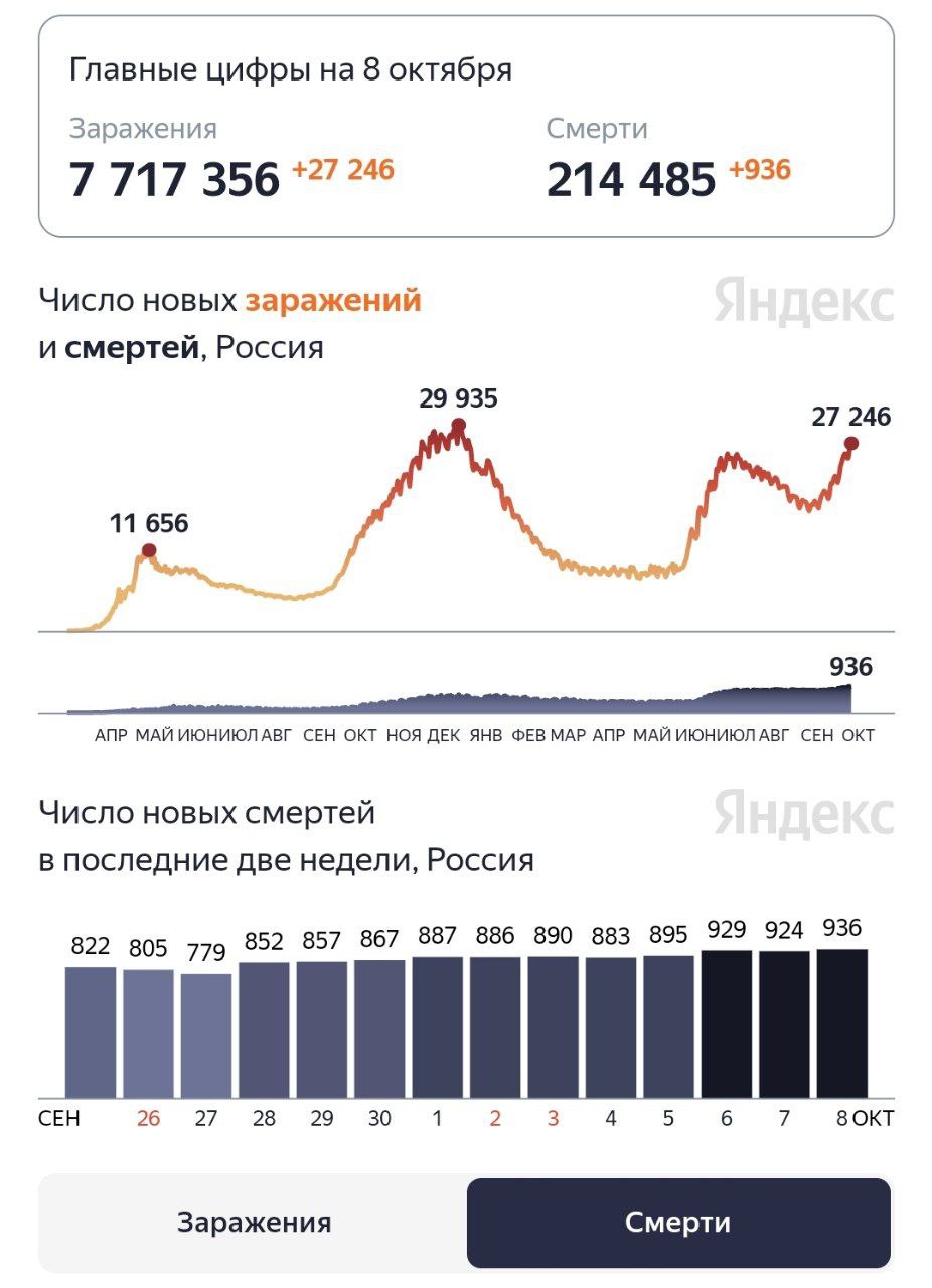 Очередной рекорд по смертности - 936 человек за сутки