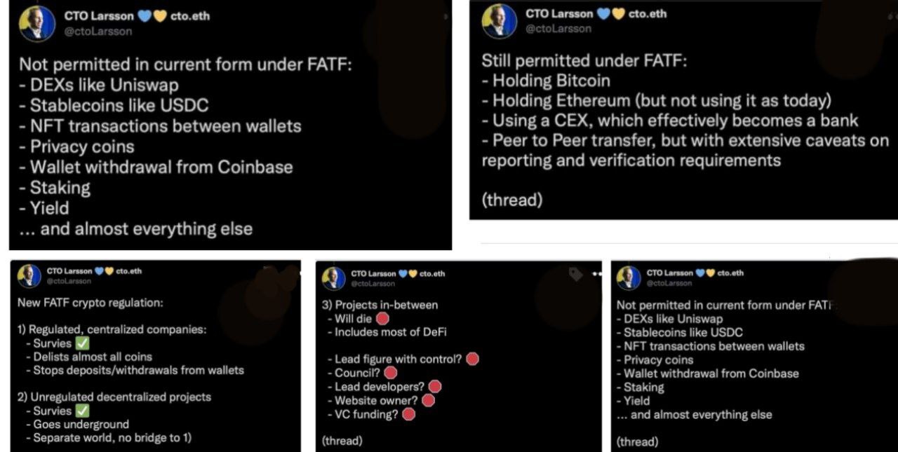 Группа разработки финансовых мер борьбы с отмыванием денег(FATF) заинтересовалась рынком криптовалют и предлагает его существенно преобразовать - всё счета должны быть неанонимными, отрицаются стейблкойны-NFT-DeFi, хотят делистинг токенов, предлагают рас