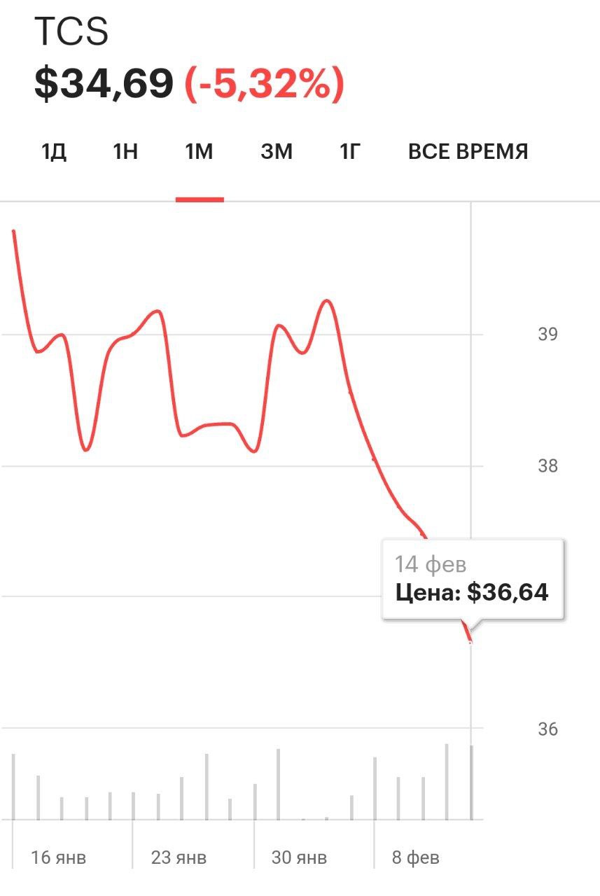 Акции Тинькофф на открытии торгов упали на 5% после публикации Bloomberg о возможном попадании банка под санкции