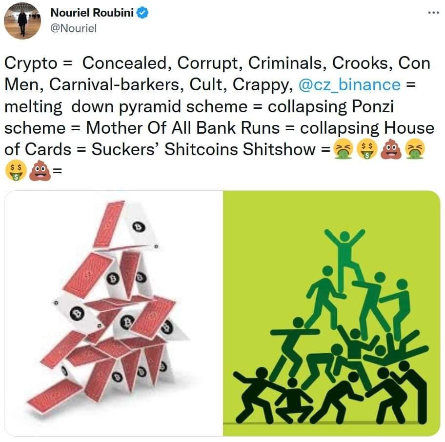 Экономист Нуриэль Рубини снова хоронит Binance