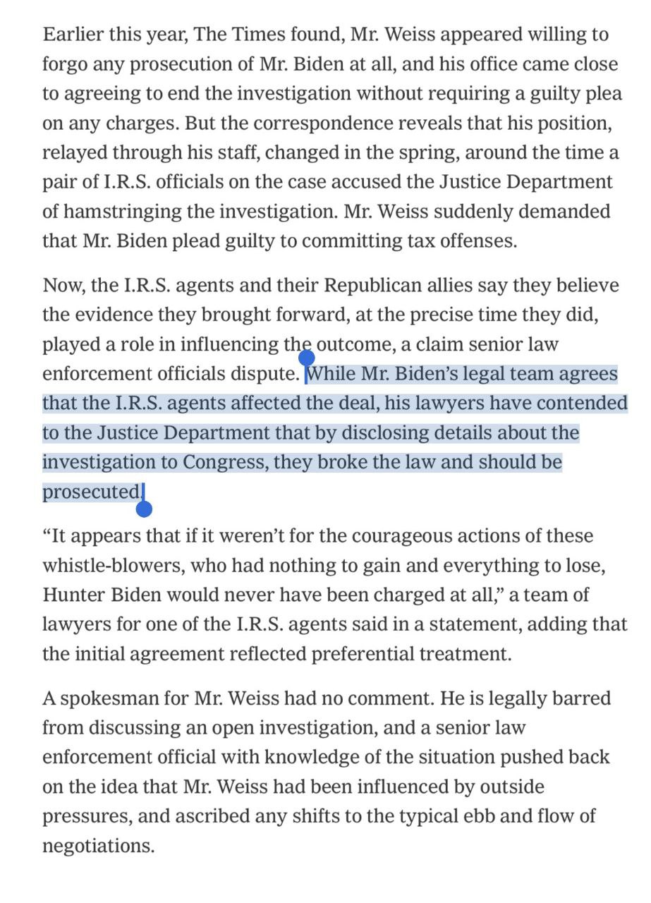 Министерство юстиции США действовало в интересах Байдена и стремилось полностью прекратить расследование против его сына Хантера, даже не предъявив обвинений в правонарушении