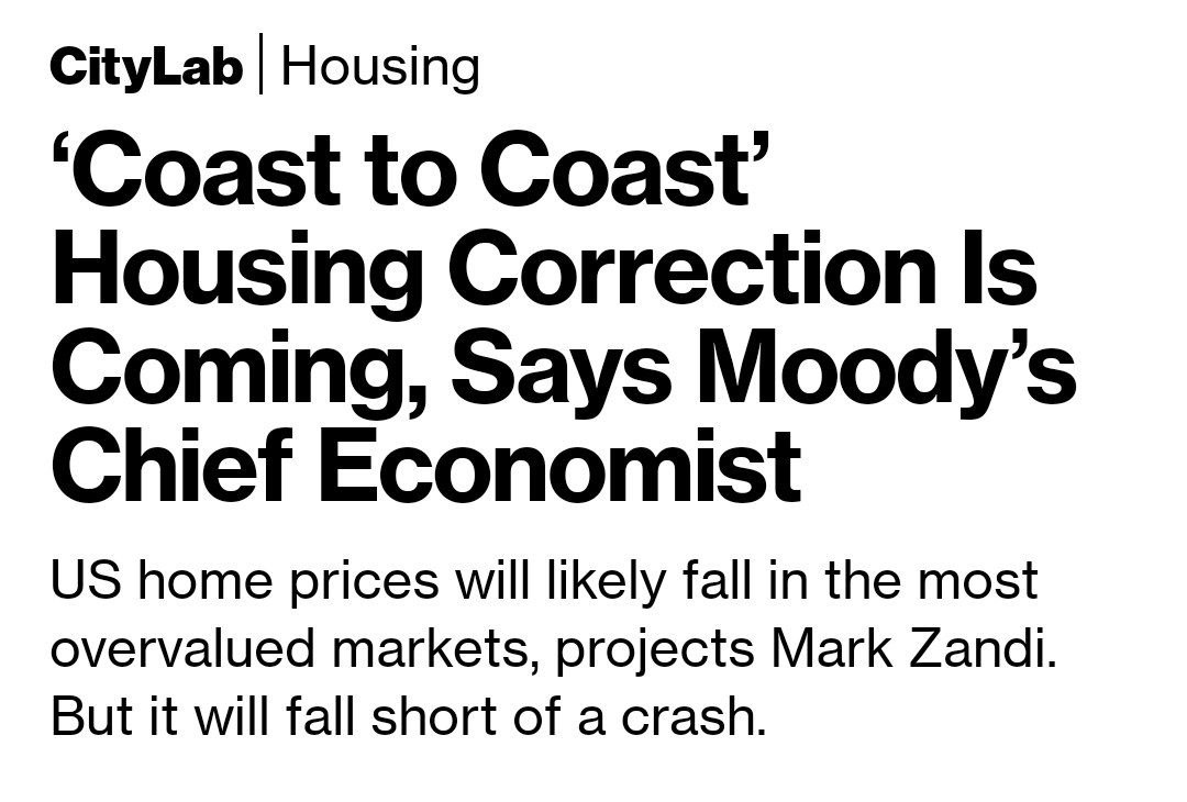 Moody's прогнозируют, что коррекция цен на жилье охватит США от "побережья до побережья", но потом все будет хорошо