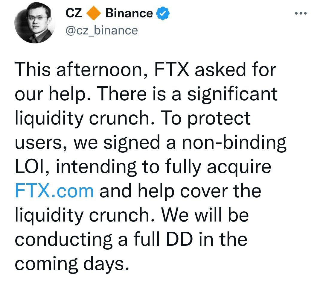 Биржа FTX попросила помощи у Binance и та согласилась