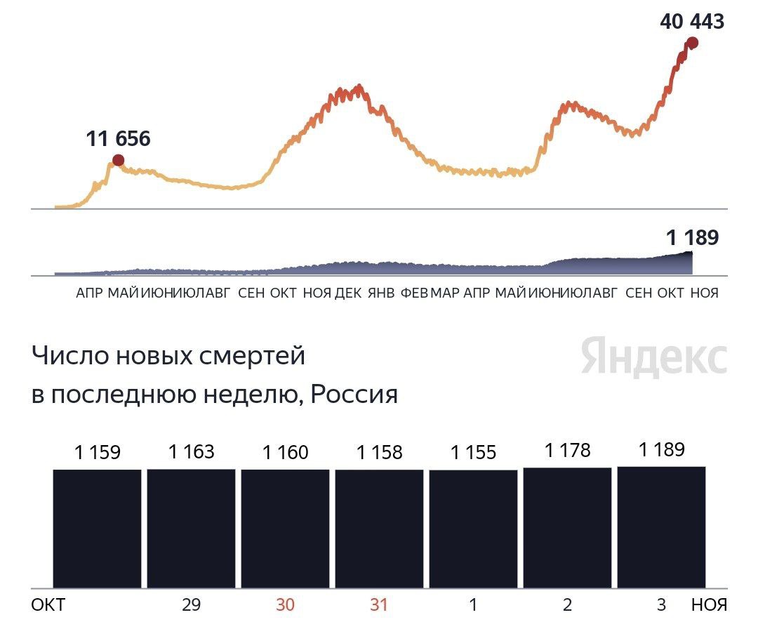 При этом суточная смертность от коронавируса снова обновляет рекорд - 1189 человек