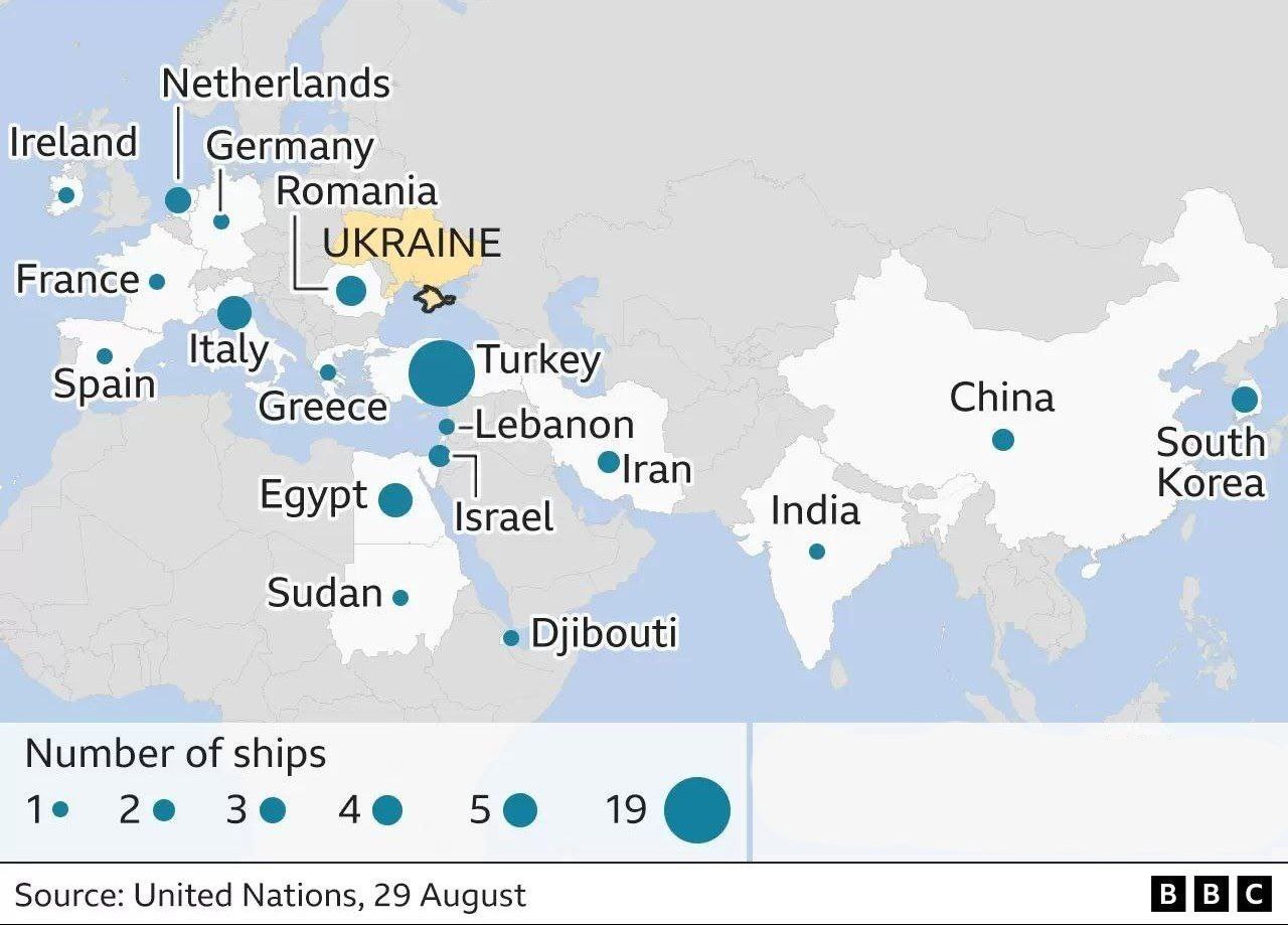 Куда уходит корабли с  украинским зерном