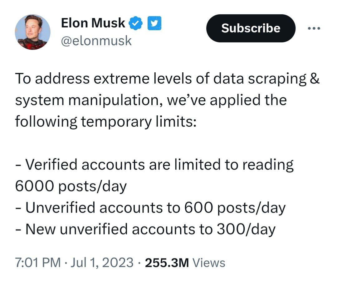 Илон Маск заставит платить за чтение постов в Twitter