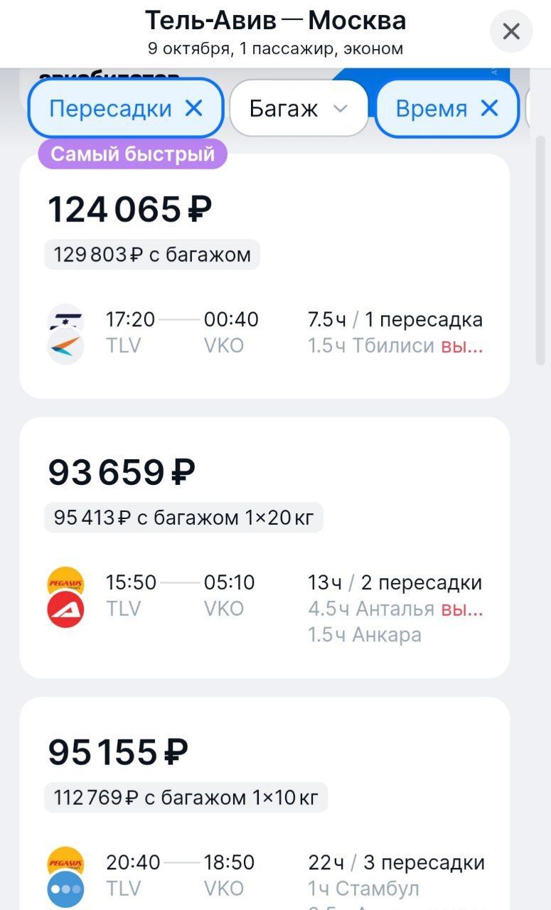 Резко выросли цены на перелеты из Израиля в Москву