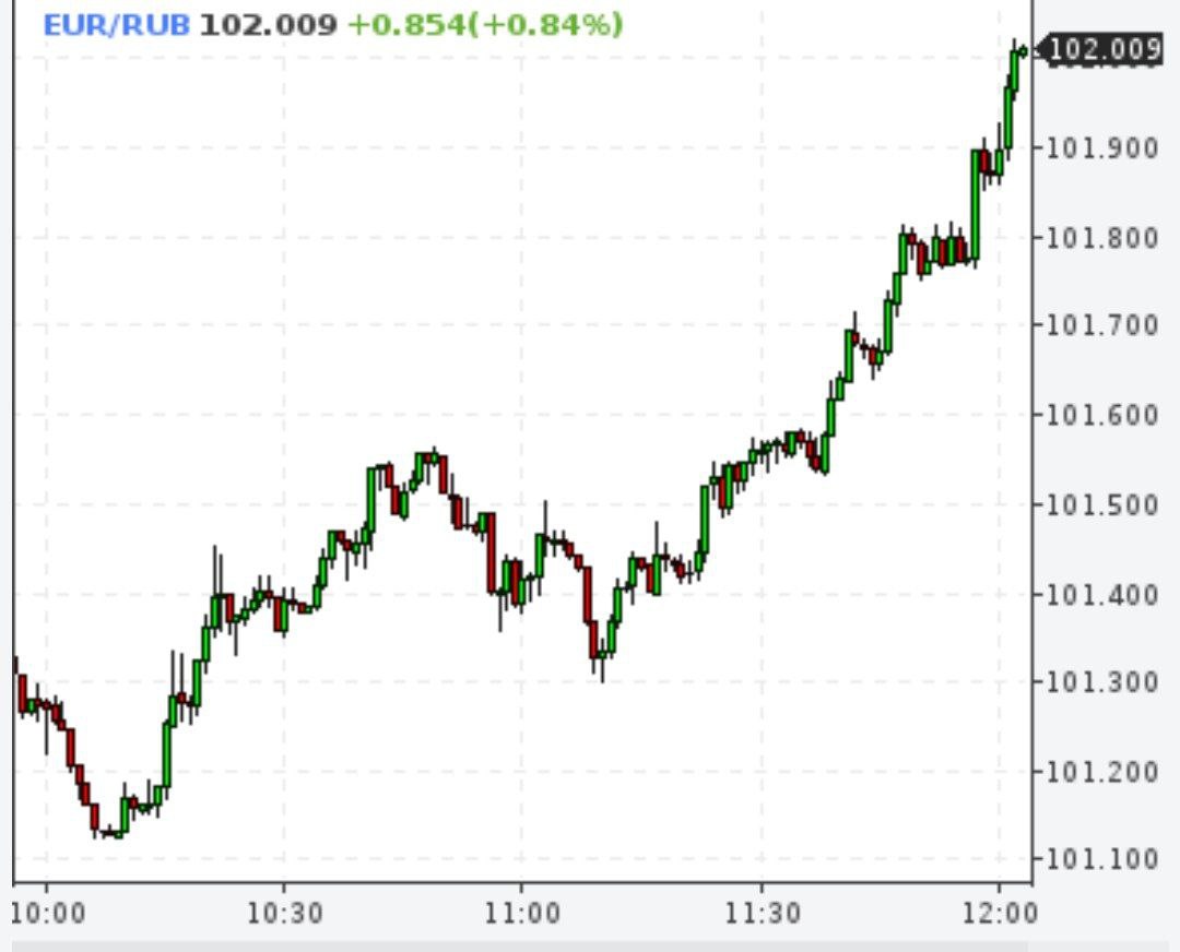 Евро выше 102 рублей