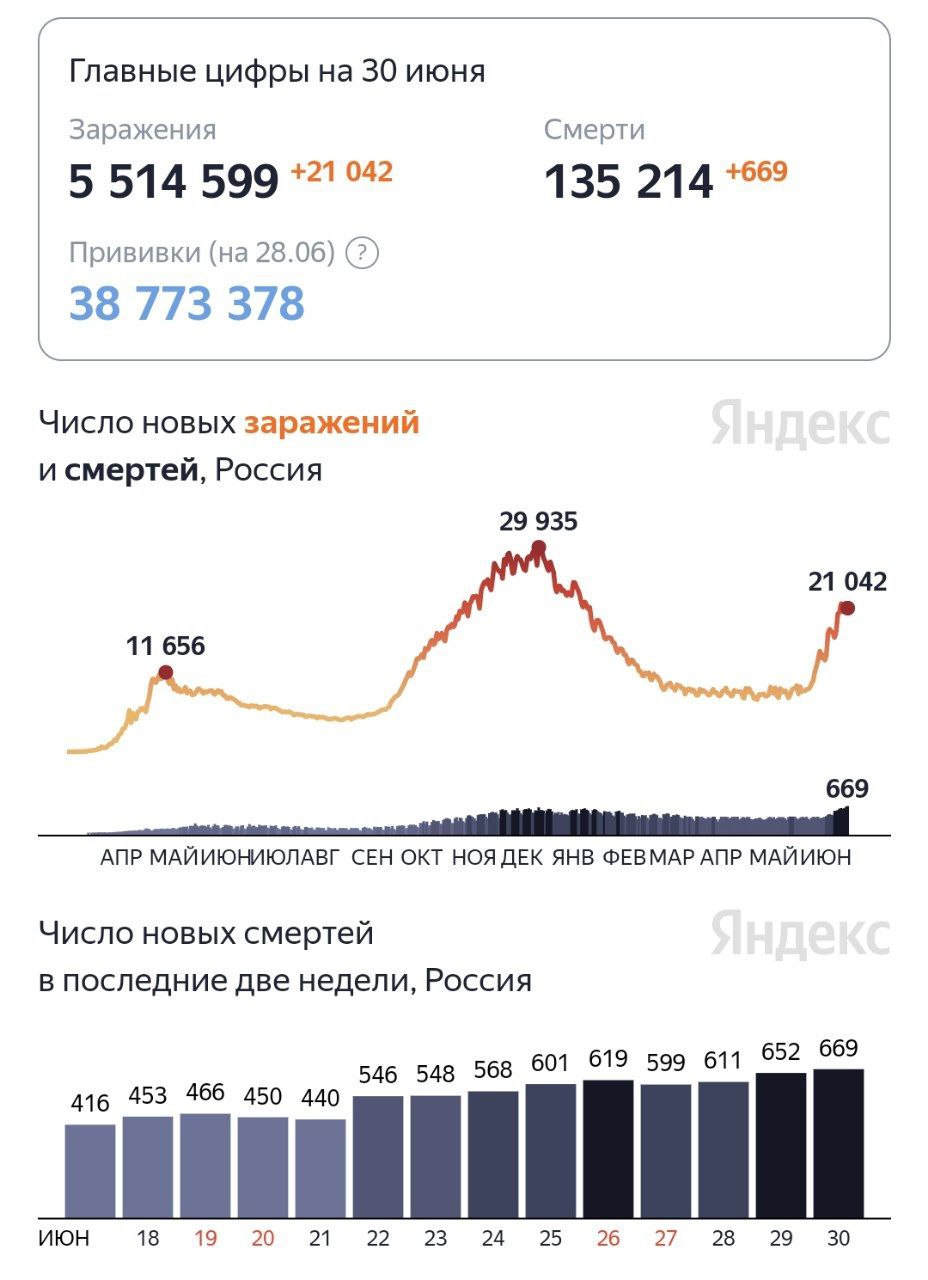 В России зафиксировали новый рекорд по смертям от коронавируса
За последние сутки от COVID-19 умерли 669 человек