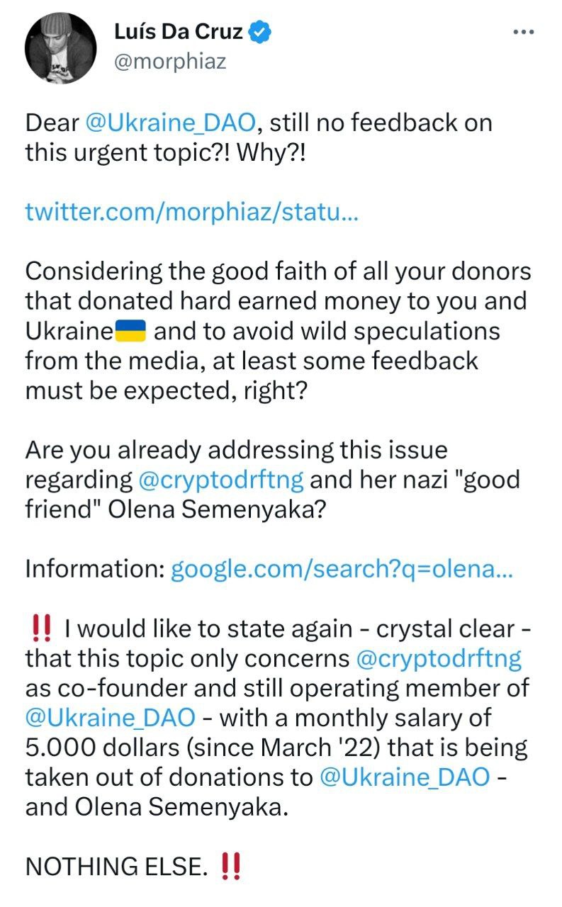 Скандал разразился вокруг криптофонда Ukraine DAO, которому помогал привлечь 8 млн долларов Виталик Бутерин с семьёй