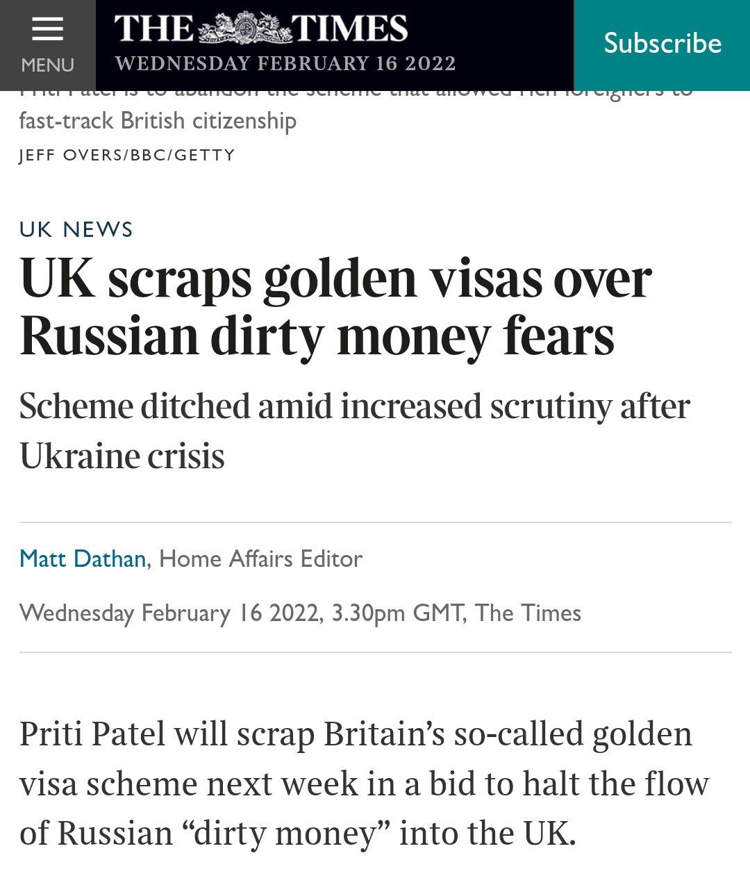 Великобритания отменяет программу «золотых виз» из-за схем и грязных денег выходцев из Центральной Азии, России и Китая