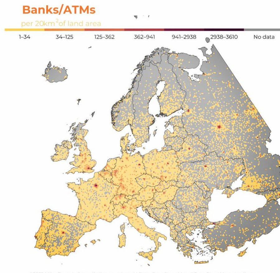 Отделения и сети банков в Европе показывают развитие территорий