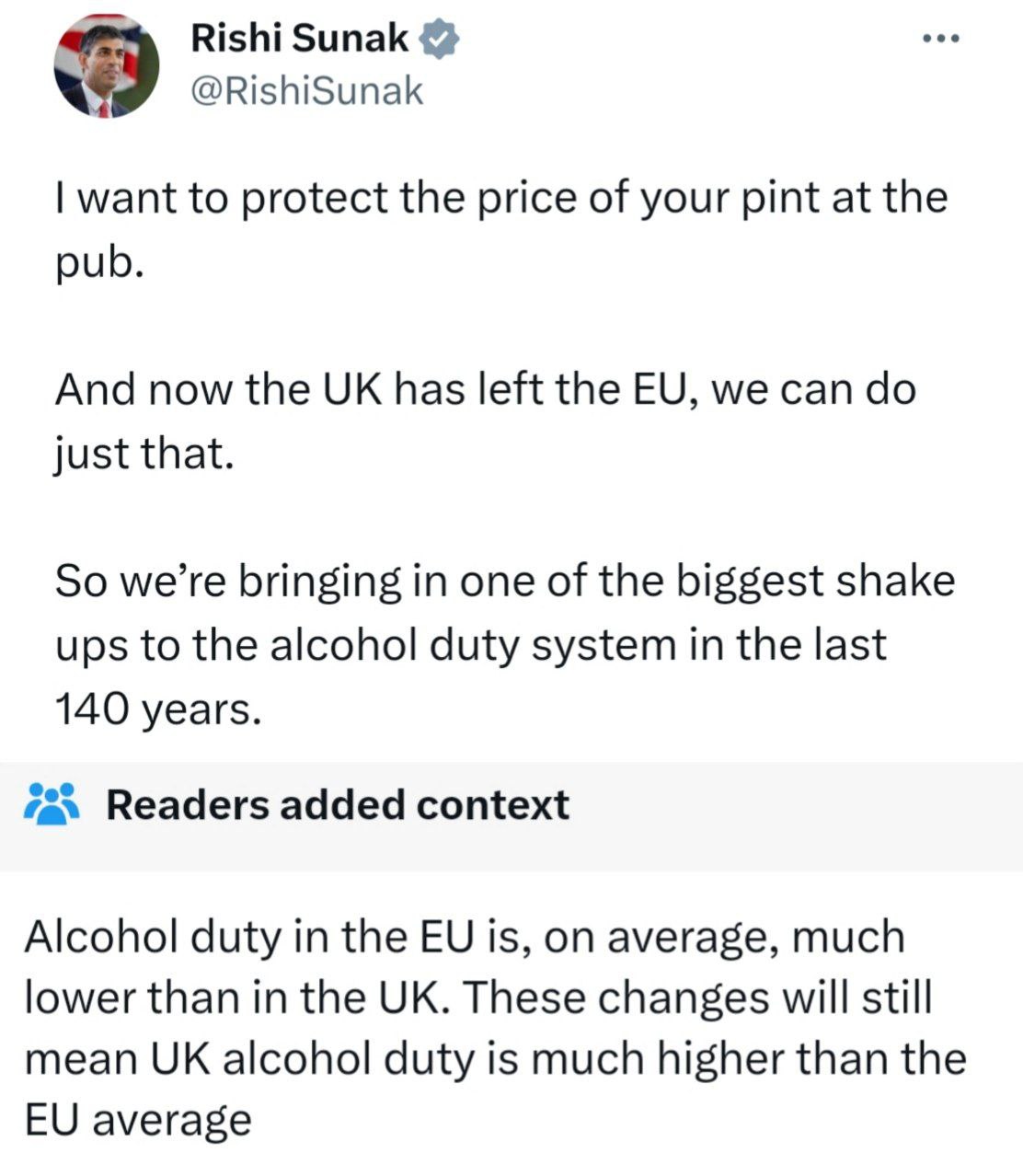 После закрытия многих пабов, премьер Британии Сунак решил привлечь избирателей среди алкоголиков и обещал им снизить налоги на пиво
