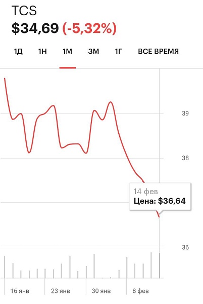 Акции Тинькофф на открытии торгов упали на 5% после публикации Bloomberg о возможном попадании банка под санкции