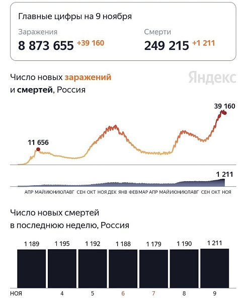 В России зафиксирован новый максимум смертей с коронавирусом - за сутки скончались 1 211 человек
