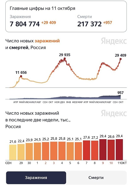 За последние сутки в России выявили 29 409 новых случаев заражения коронавирусной инфекцией COVID-19, что стало новым рекордом с начала 2021 года