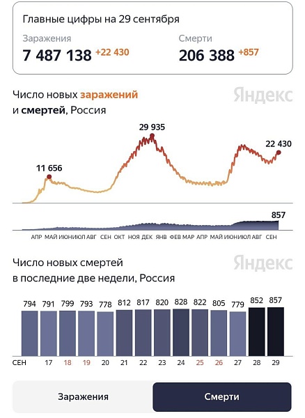 В стране новый рекорд по числу умерших от коронавируса за сутки — скончались 857 человек